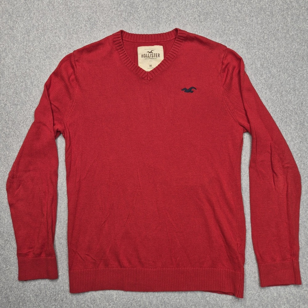 Vintage Hollister Sweater Mens M Red Long Sleeve V-Neck Embroidered Gull Seagull